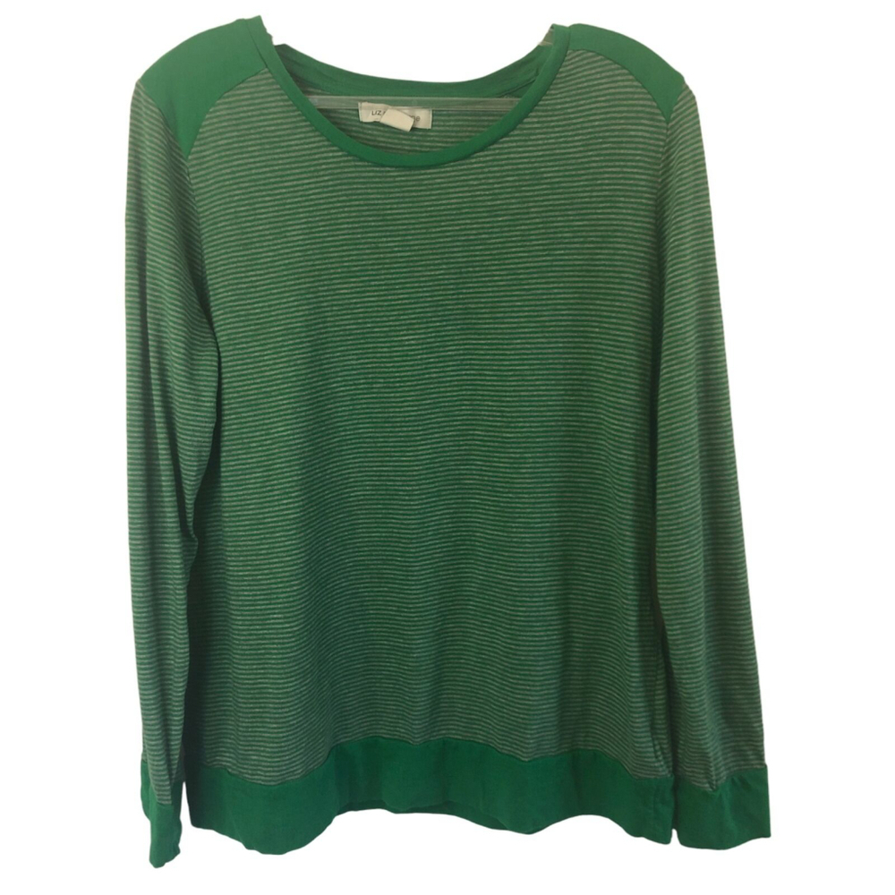Liz Claiborne Green Striped Long Sleeve Pullover